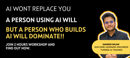 Sameer Nigam of AI SOCIETY image with text how important learning AI is.